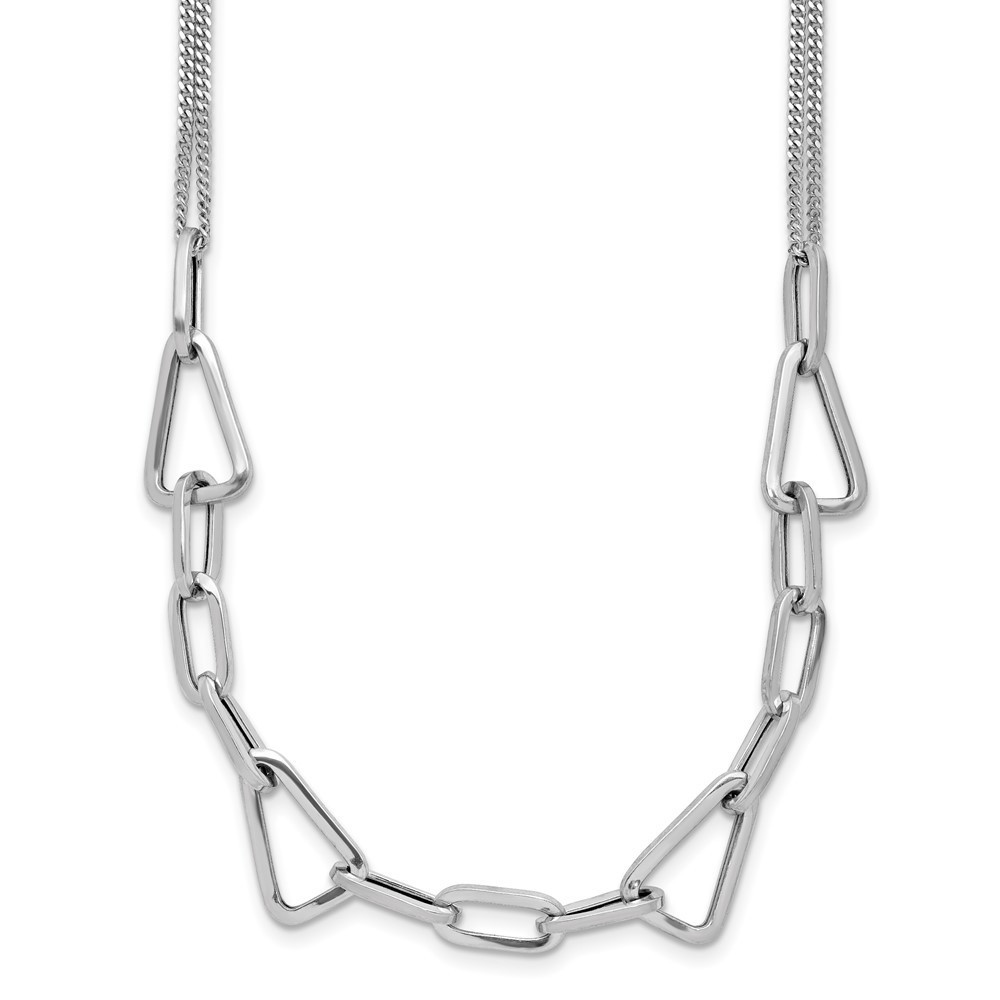 925 Sterling Silver Rh-Pl Pol. Geometric 2-Strand W/2in Ext. Necklace